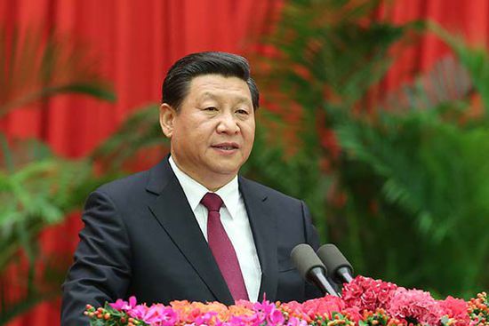 中共中央总书记、国家主席、中央军委主席习近平在国庆招待会上发表讲话。  新华社图
